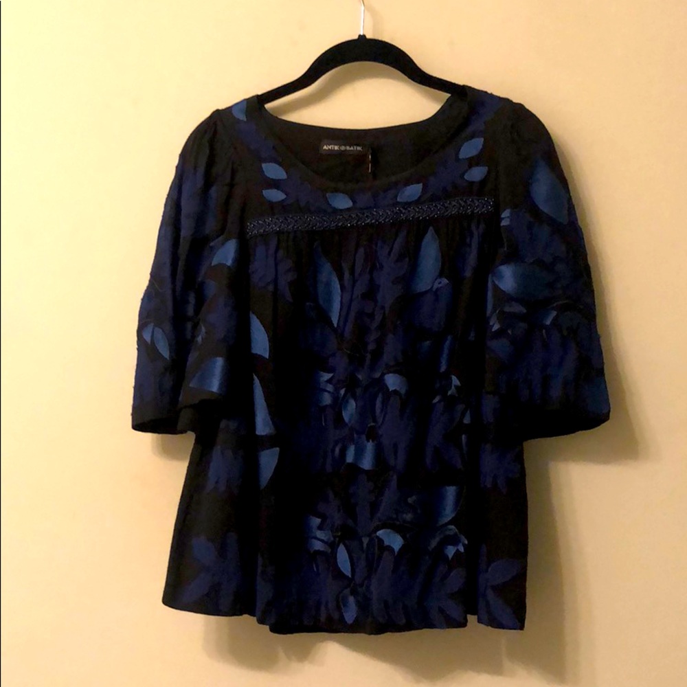 Antik Batik Peasant Blouse (Black/Blue, tags on)
